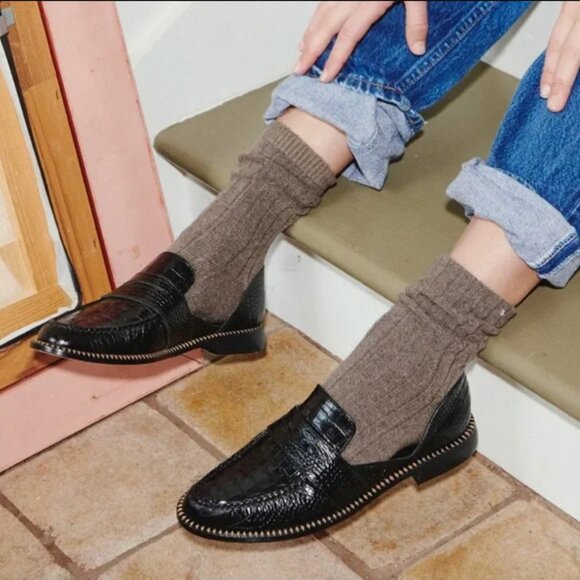 Freda Salvador NEW Tash D'Orsay Moccasin in black embossed croc size 7 - Picture 3 of 3